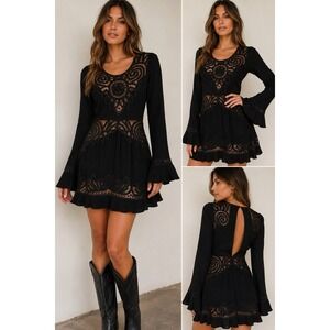 For Love Lemons Black Lace Bell Sleeve Mini Dress S Whimsygoth Dark Romantic